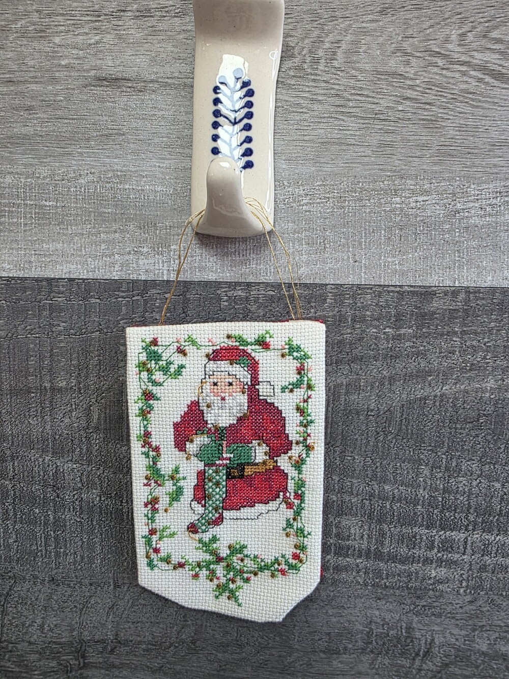 Santa Claus Counted Cross Stitch Old World Embroidery Banner Christmas 320a